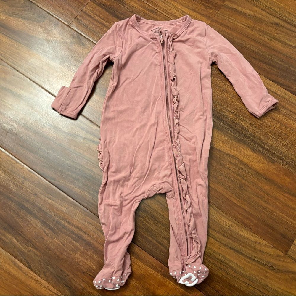 Caden Lane light pink ruffle footed pajamas.